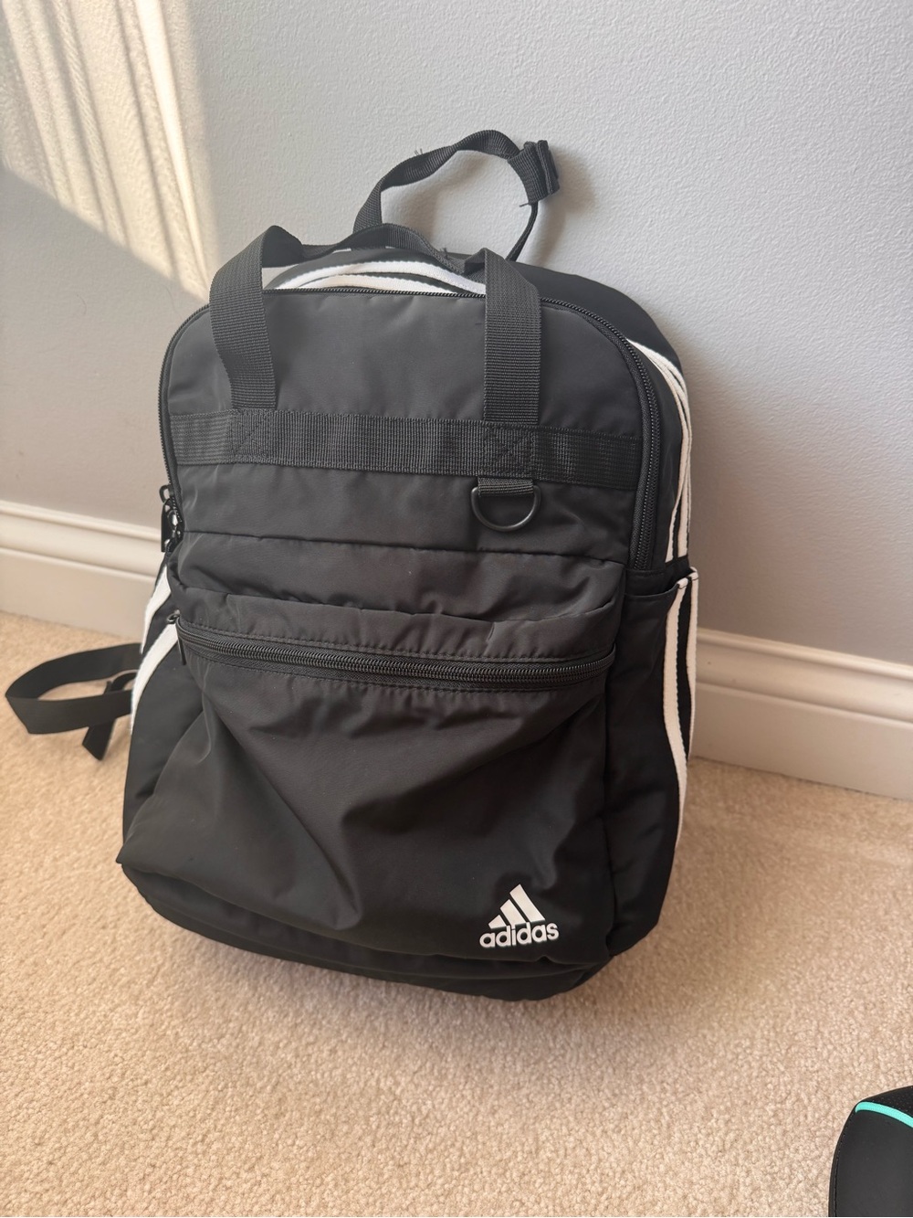 adidas Black Backpack with White Stripes